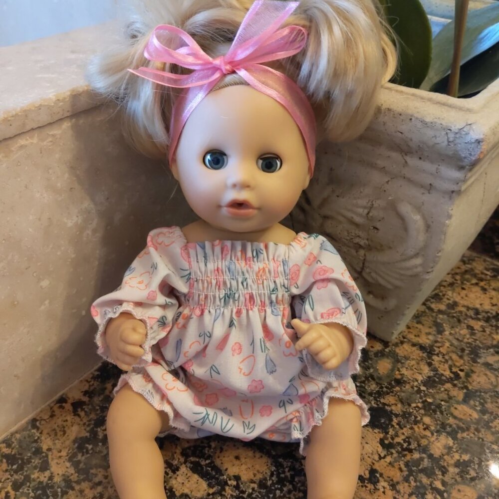 Götz Sleepy Aquini Girl Flower 13" Bath Baby Girl Doll with Blonde Hair to Wash